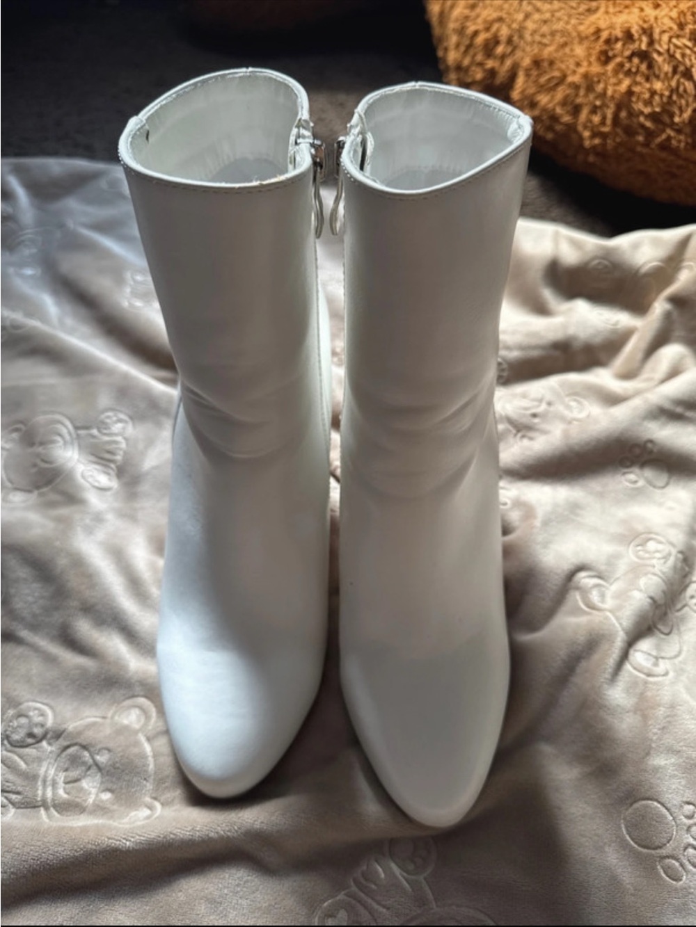 PrettyLittleThing White Mid-Calf Pointed Toe Ankle Boots
